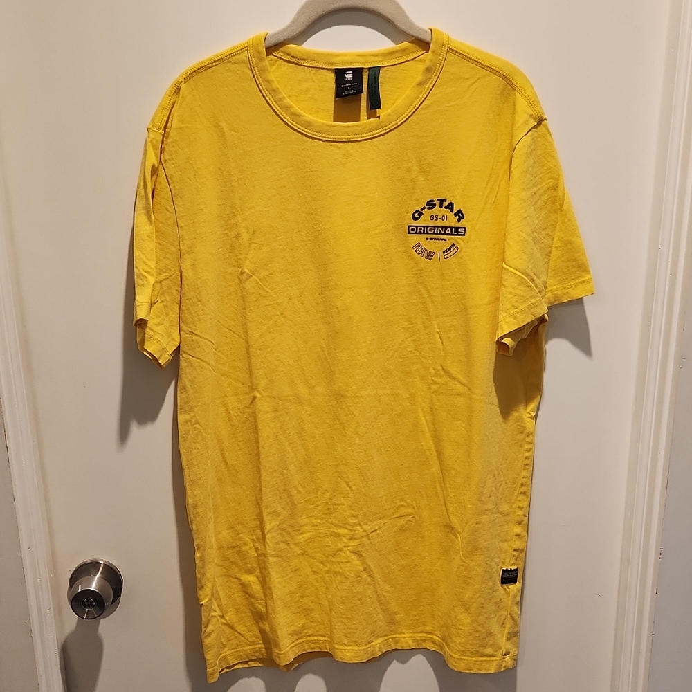 G-Star Men's Bright Yellow Tee Organic Cotton Sz Large